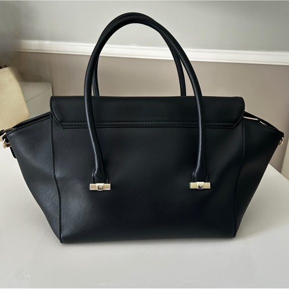 NWT Trussardi Black Satchel Shoulder Strap Gold Hardware Logo Bag Charm pockets - Picture 3 of 13